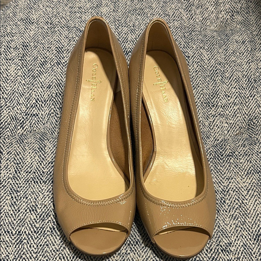 Cole Haan Women's Beige Peep Toe Heels